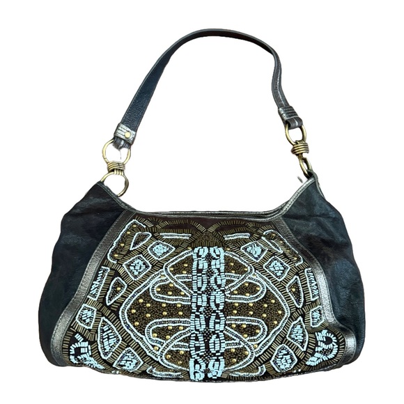 Isabella Fiore Handbags - Isabella Fiore Anna Beaded Shoulder Bag Bronze Metallic Leather Boho Hobo